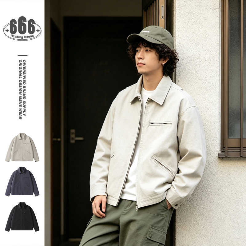 Gopudo Japanese Retro Washed Detroit Jacket Men's Loose Cotton Canvas Work Jacket Gs1480
