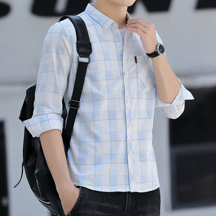 Spring and Autumn New Fashionable Plaid Shirt Men's Korean Casual Men's Shirt All-match Men's Top
