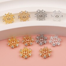 18K铜镀金高保色镂空镶锆石花托雪花帽隔片diy手工串珠饰品配件