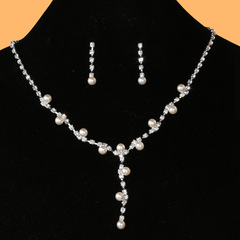 Eurasian Cross-Border Pearls Necklace Bridal Set, Fashion Classic Wave-Shaped Diamond Halo Earrings Necklace Set N6196