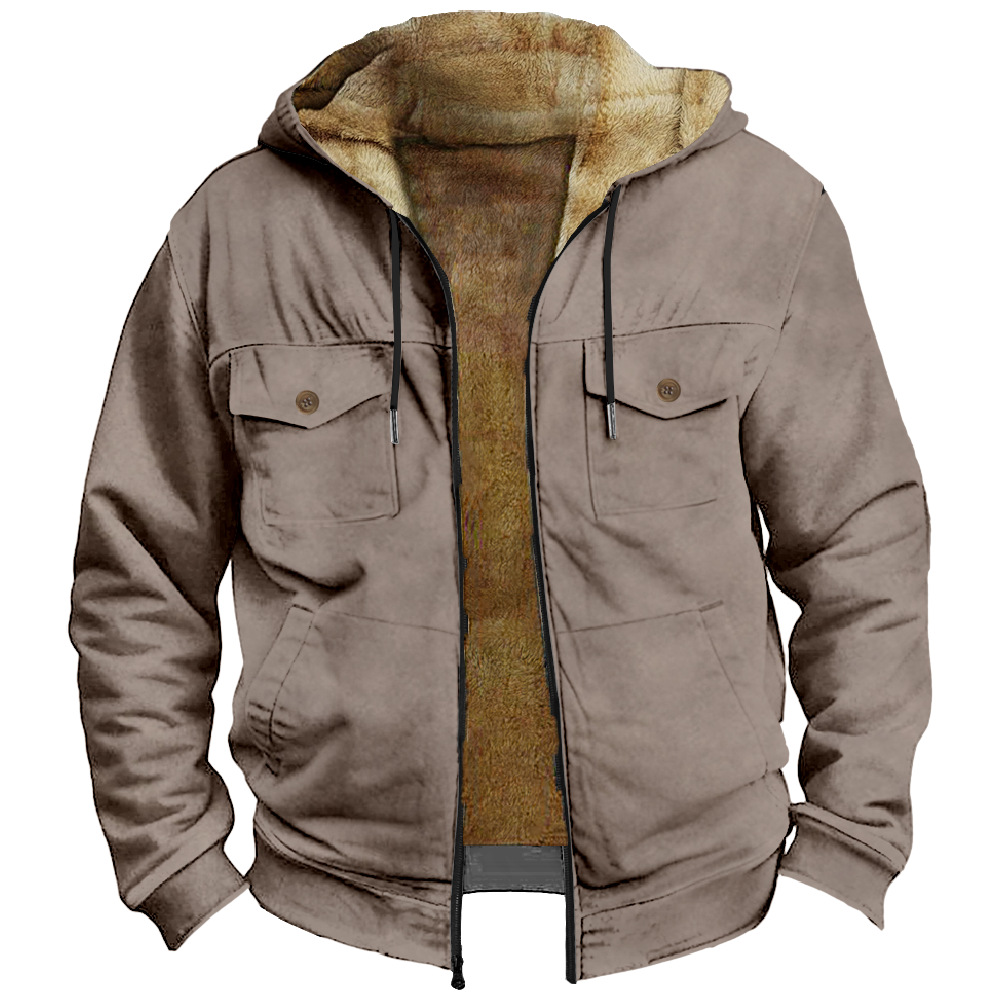 2023 transfronteriza europea y americana patrón de color sólido impresión 3D Impresión digital suéter con capucha forro marrón bolsillo algodón