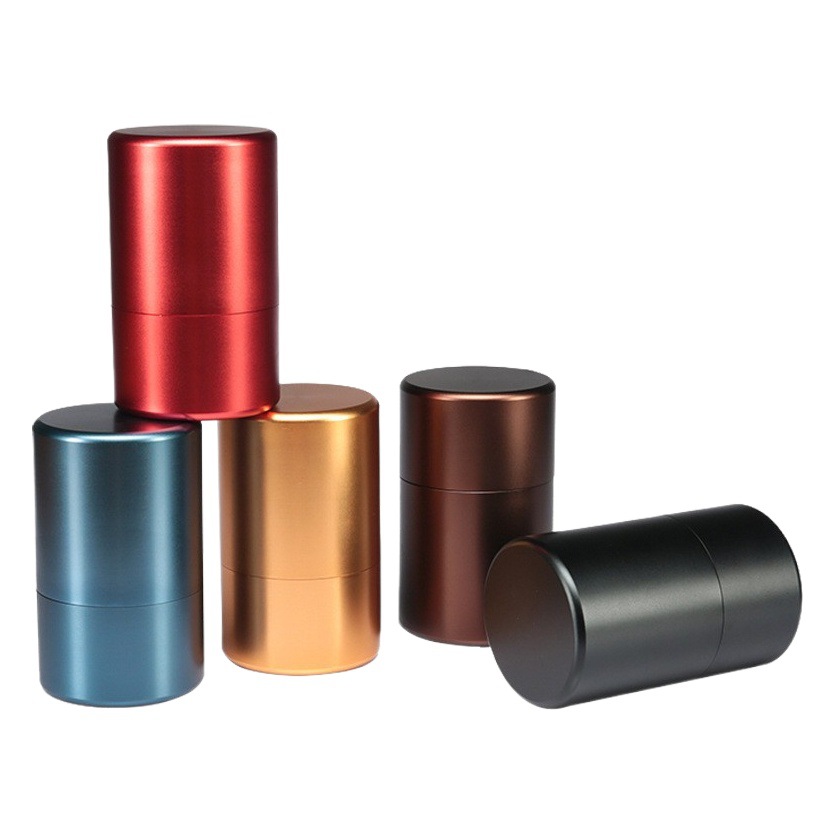 Gran frasco de metal sellado de aleación de aluminio de titanio tarro de té de acero inoxidable Cubo de té de estilo japonés almacén de té de amortiguación