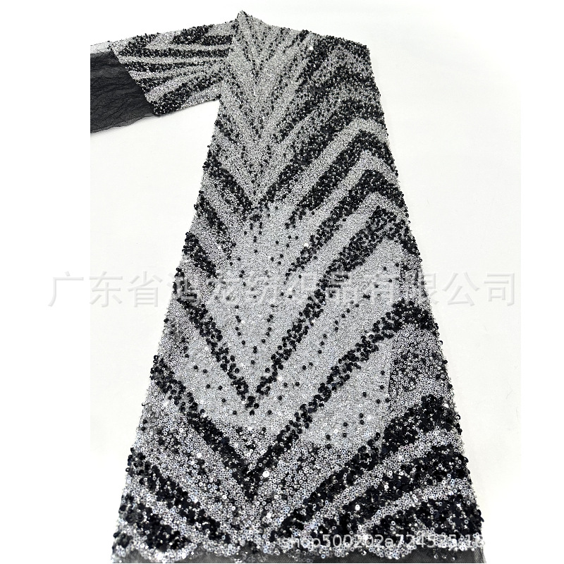 Tejido bordado estriado cuentas sequinado cuentas tubo bordado tela de alta gama vestido de noche vestido de escenario tela bordada image 3