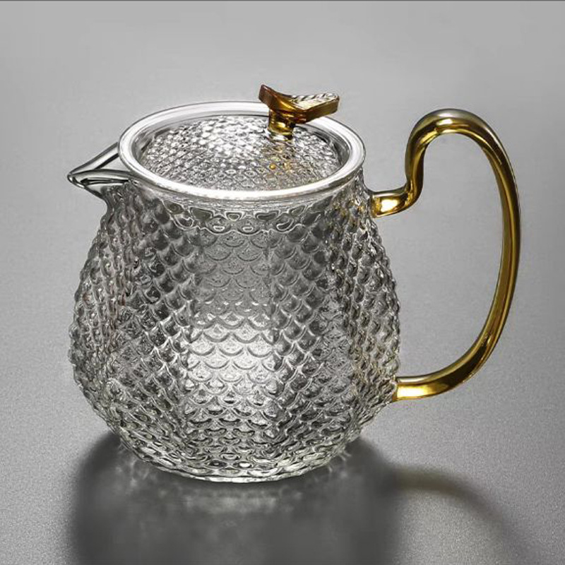 Caja de regalo de té de vidrio de borosilicato hogar traje tetera de flores de vidrio patrón de martillo japonés filtro separador de té