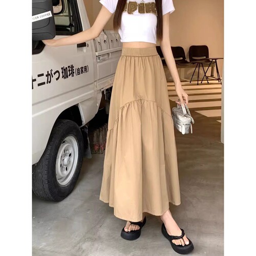 Small skirt, children's summer new style, simple, slimming, fashionable design, pleated, spliced, elastic waist skirt