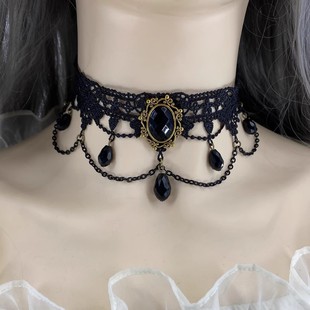 Gothic style vintage clavicle chain European and American cross-border collar black lace tassel necklace fake collar Lolita necklace