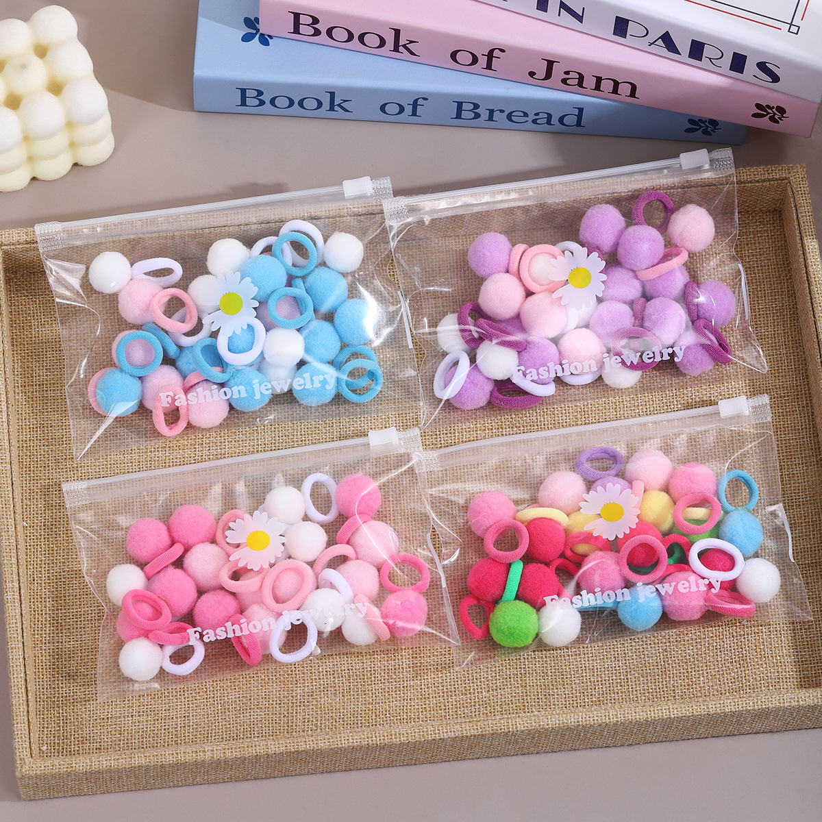 Juego de cuerda para el cabello de bola de color caramelo para niños, bolsa de estilo dulce para bebés, mini cuerda para la cabeza de alta elasticidad, banda de goma, accesorios para el cabello