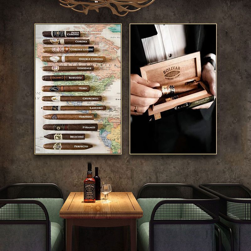 Cuban cigar decorative painting vintage cigar bar bar wall painting industrial whiskey cocktail bar mural