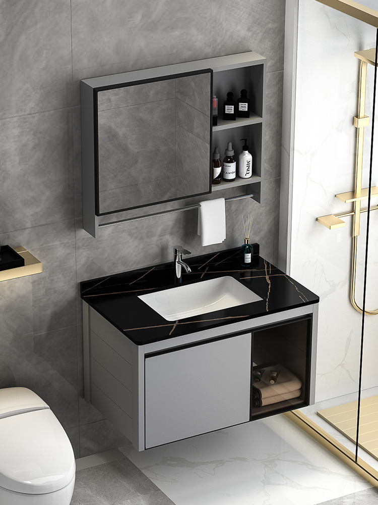 Simple espesado espacio de aleación de aluminio baño gabinete combinación baño lavabo inodoro lavabo integrado lavabo