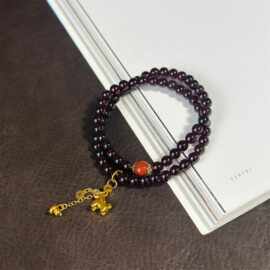 3217石榴石马上有钱花小马两圈手链手串铜镀金时尚百搭串珠首饰