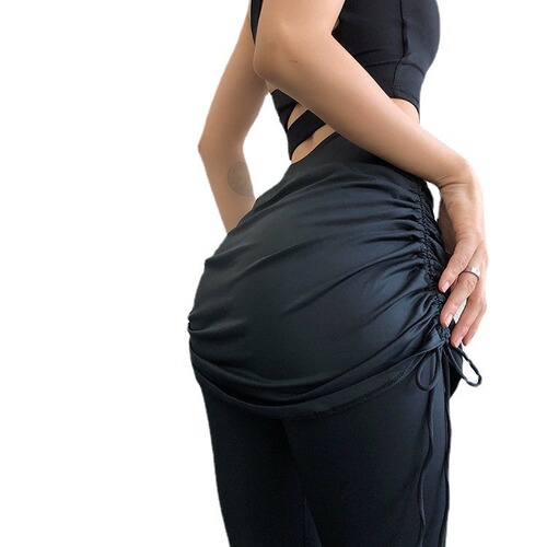 Yiwu Meixi two-piece fitness skirt pants for women, elastic outerwear yoga pants, high-waisted buttock-lifting tie belt tight sports pants
