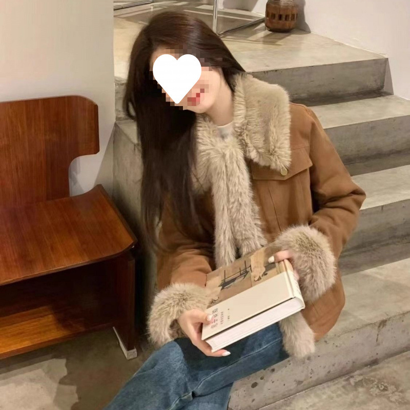 2025年春季新款美拉德棕色复古麂绒皮外套女短款减龄小个子年轻款