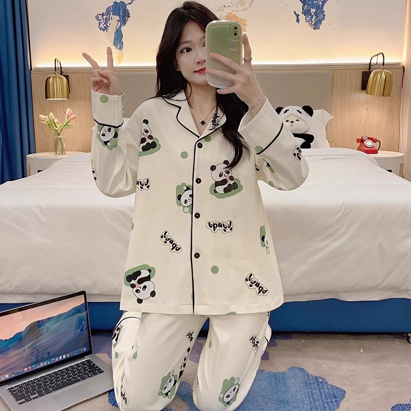 [팬더] 구름면 잠옷 여성들의 봄 · 가을 · 겨울 긴소매 바지 세트 · 여름 여성은 홈 옷을 입을 수 있다