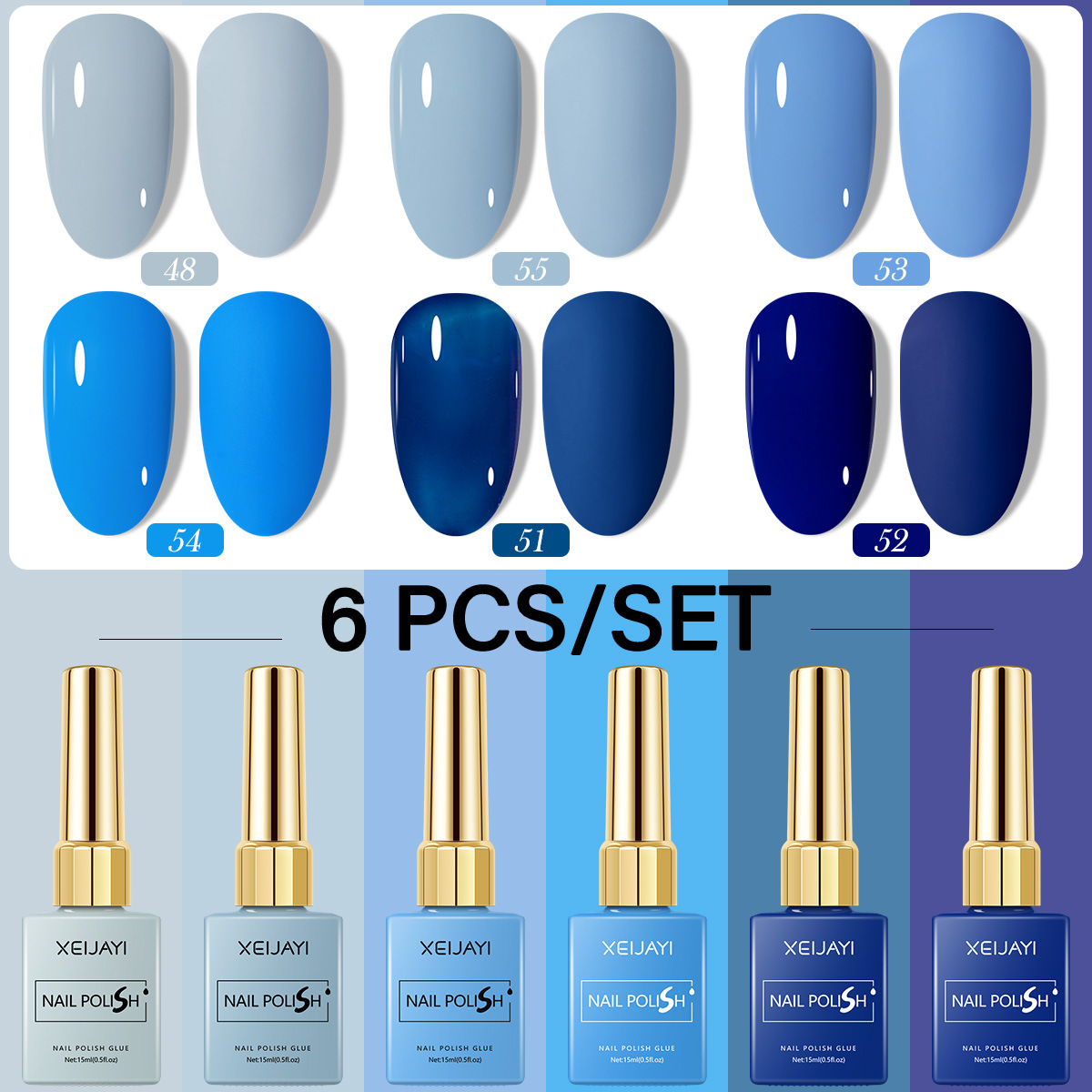 Botella cuadrada de color transfronteriza caliente 6 color azul pequeño conjunto de pegamento de vinilo al por mayor popularidad en línea de color de manicura pegamento de color hermoso