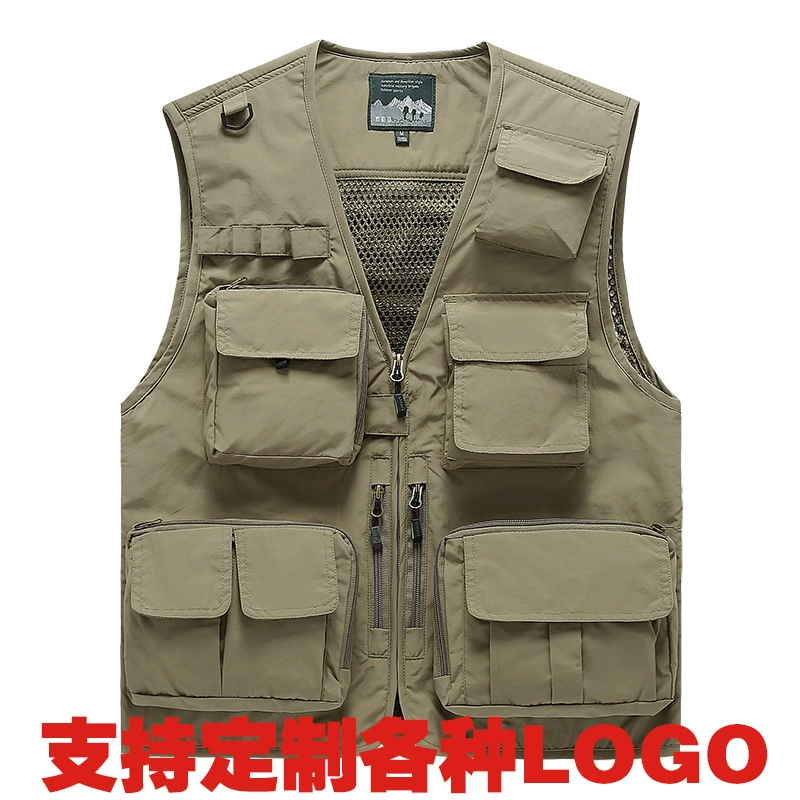Мужской жилет для трансграничных групповых закупок с индивидуальным логотипом, тонкий, с множеством карманов, быстросохнущий, повседневный рабочий жилет для фотосъемки и рыбалки.
