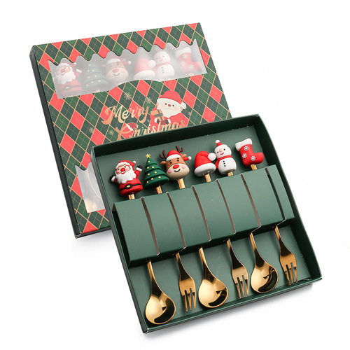 V cross-border Christmas spoon and fork set Dessert spoon coffee spoon Christmas pendant spoon and fork Santa gift set