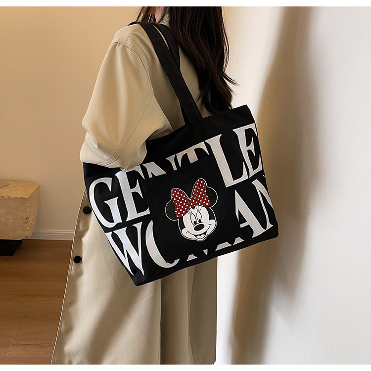 2024 New canvas bag for women, single-shoulder, student, book, large-capacity hand-held bag with zipper, versatile for office workers' commuting undefined