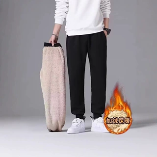 羊羔绒运动裤男冬季宽松束脚裤加绒加厚保暖休闲卫裤外穿长裤子