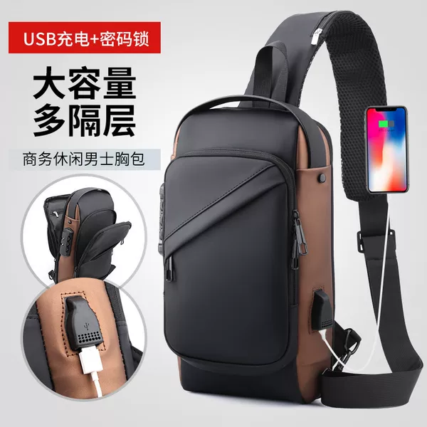Men's locomotive bag combination lock anti-theft chest bag men's bag shoulder bag sports waist bag multi-functional messenger bag cross-border