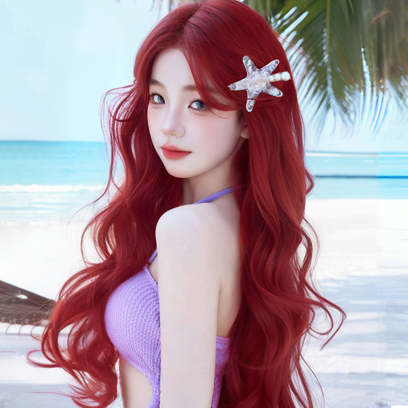 Wig Full Headband for Women with Long Hair [mermaid Princess] Simulated Human Hair Atmosphere Light and Breathable Middle Parting Wig Set