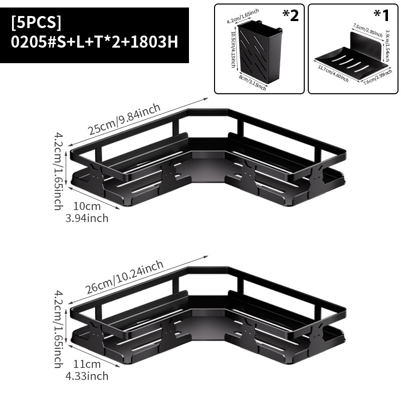 Estante triangular sin perforaciones, baño, baño, juego de lavado, estante de almacenamiento de artículos de baño de pared de almacenamiento