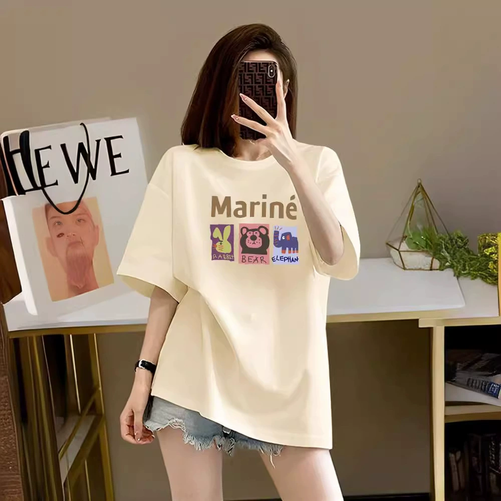 Большая европейская версия хлопчатобумажная женская футболка с коротким рукавом Лето 2024 новая свободная рубашка средней и длинной рубашки