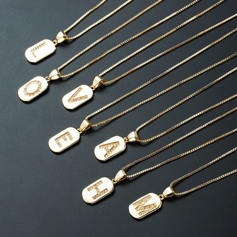 Nihaojewelry wholesale jewelry simple alphabet pendant copper goldplated inlaid zircon necklacepicture21