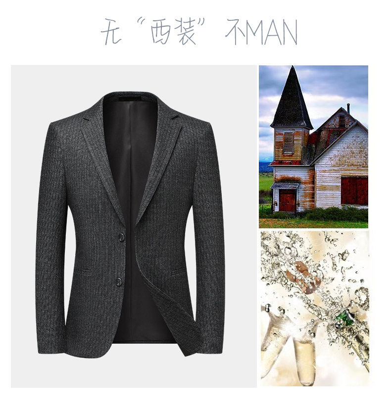 Áo vest nam kẻ sọc co giãn chống nhăn dáng ôm, tay dài cổ vest một hàng hai nút — Kẻ Sọc đậm chi tiết 7