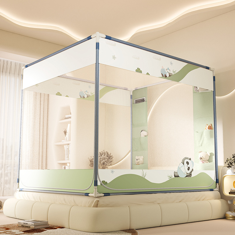Verano cama mosquiteros de bolsillo tipo anti-mosquitos dibujos animados dormitorio tres puertas de cremallera antipolvo sin instalación soporte grueso