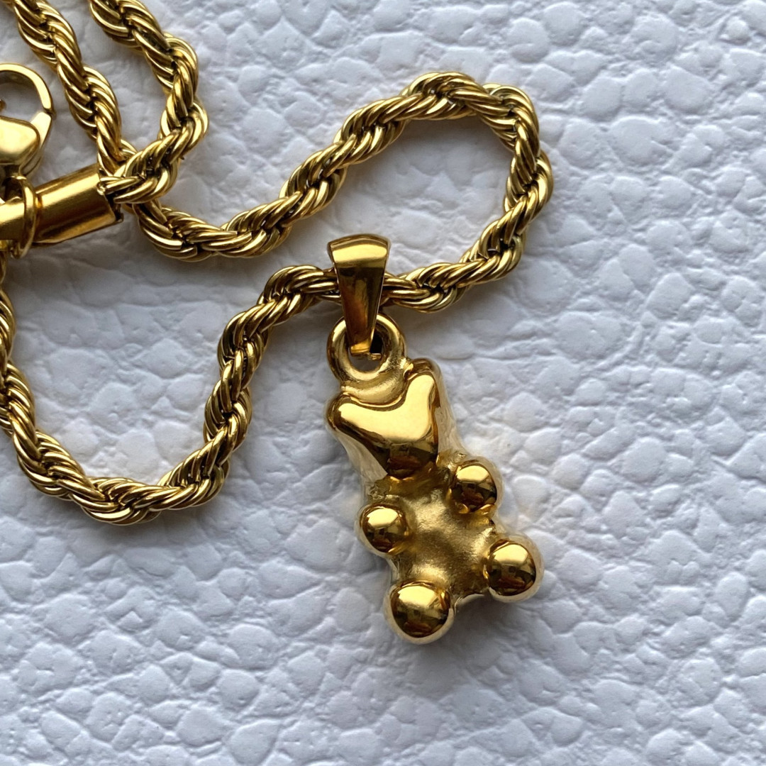 little bear Pattern Wholesale Jewelry Casual Little Bear 304 Stainless Steel Rhinestones Animal Diamond Hemp Flowers Chain Pendant Necklace