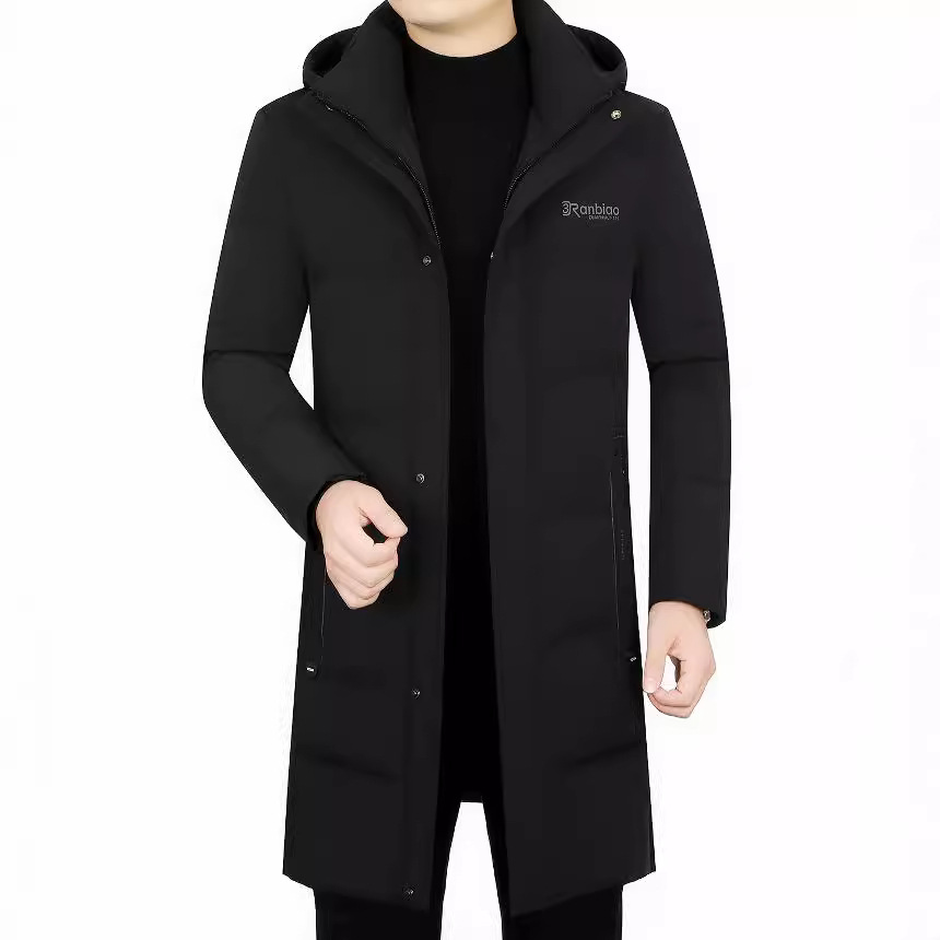 反季花公子羽绒服男冬季青年修身中长款加厚带帽男装外套一件代发