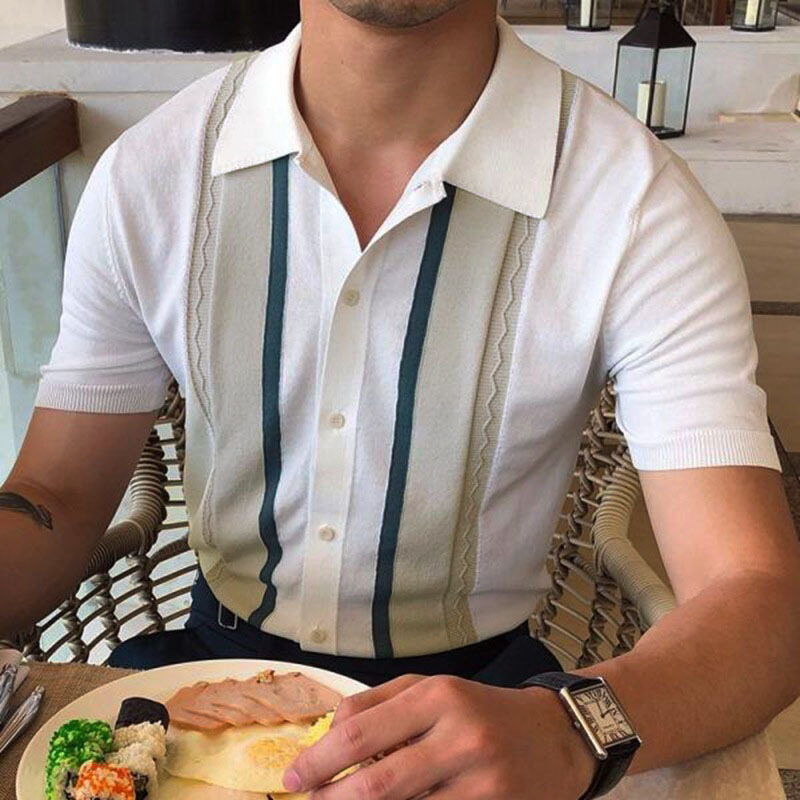 Polo d'été pour hommes, tricoté avec pull à revers et rayures décontractées, nouvelle collection, SY0041_voghion.com