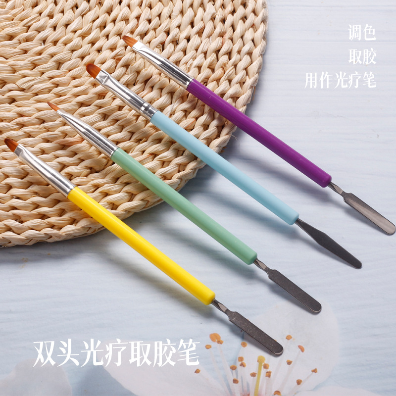 Uña pintada de doble uso extensión de pegamento de dos cabezas bolígrafo de fototerapia varilla de color bolígrafo de uñas en relieve varilla de acero empujando varilla de pegamento