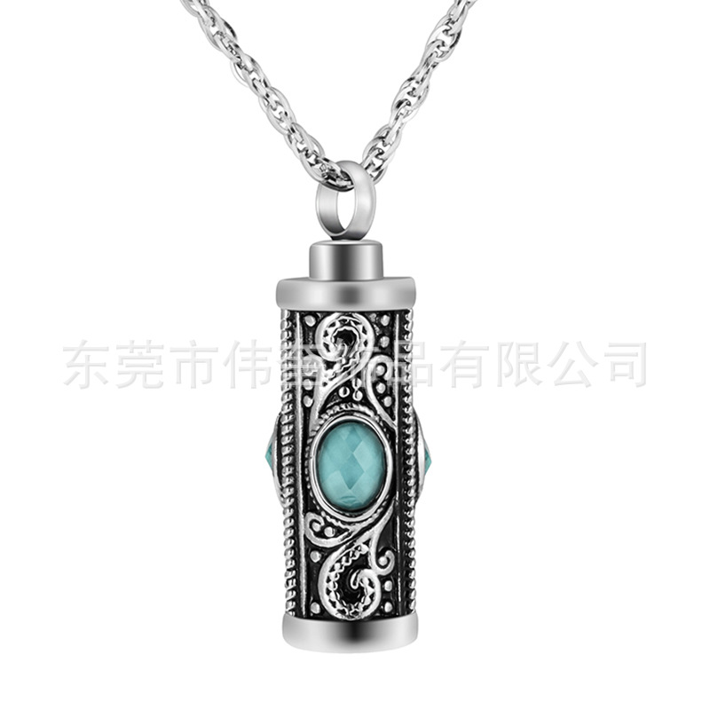 Colgante de collar de ataúd cinerario de doce colores de acero inoxidable se puede abrir collar de acero de titanio de diseño cilíndrico de moda de ceniza de hueso