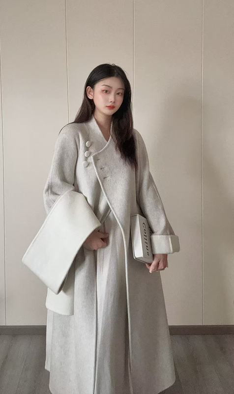 粉色双面呢羊绒大衣女2025秋冬季新款高级感韩版宽松羊毛呢子外套|undefined