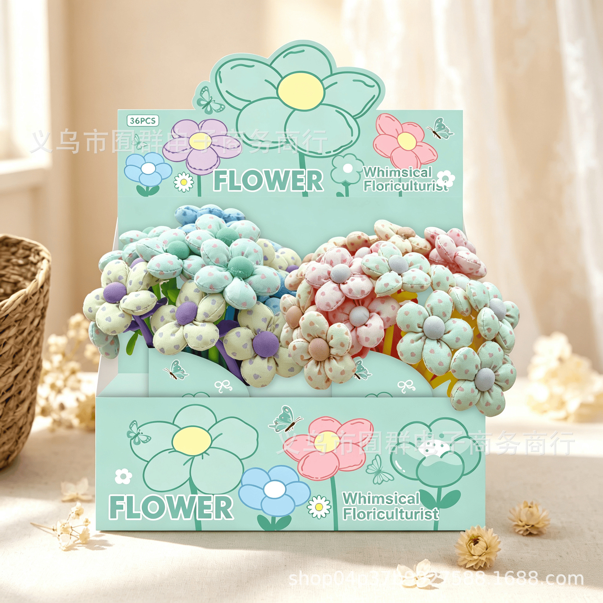 可爱布艺波点花朵摇摇笔毛绒小花造型中性笔学生解压摇摆笔签字笔