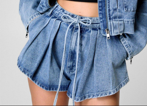 Shirt Collar Neckline Comfort Function Holiday Women's Streetwear Solid Color Polyester Denim Shorts Co-ord Set Shorts Sets