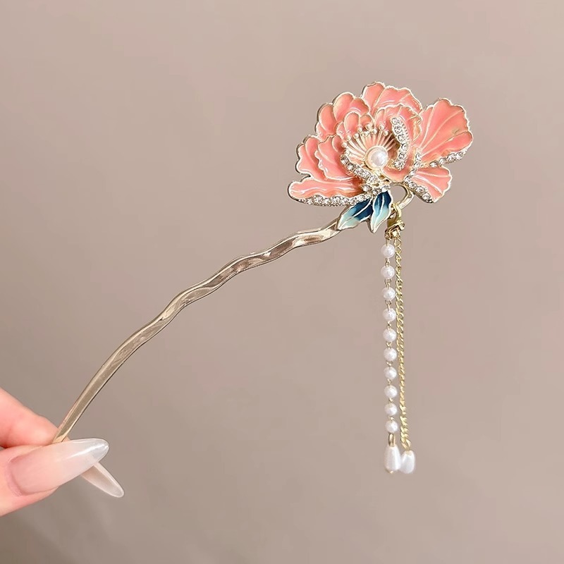 新しい中国風の合金の花のヘアピン、古代スタイルのヘアピン、ハイエンドの軽い高級タッセルヘアピン、ヘアアクセサリー卸売|undefined