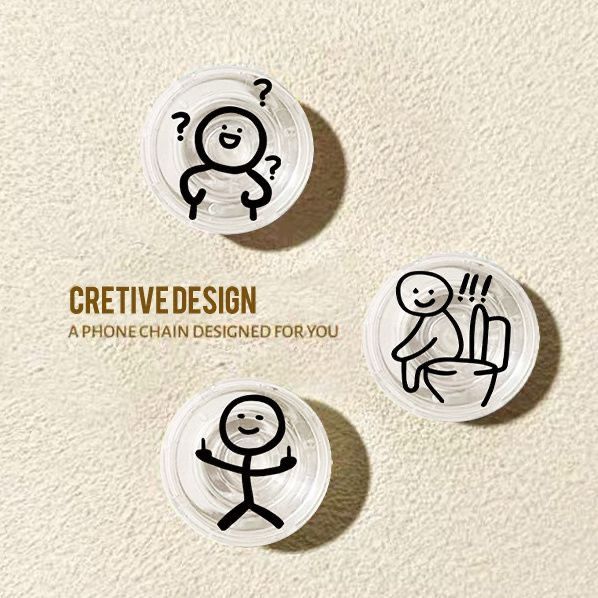 Líneas pequeñas personas redondas airbag soporte tipo pegado en la parte posterior del teléfono móvil portátil soporte retráctil 360 ° de rotación