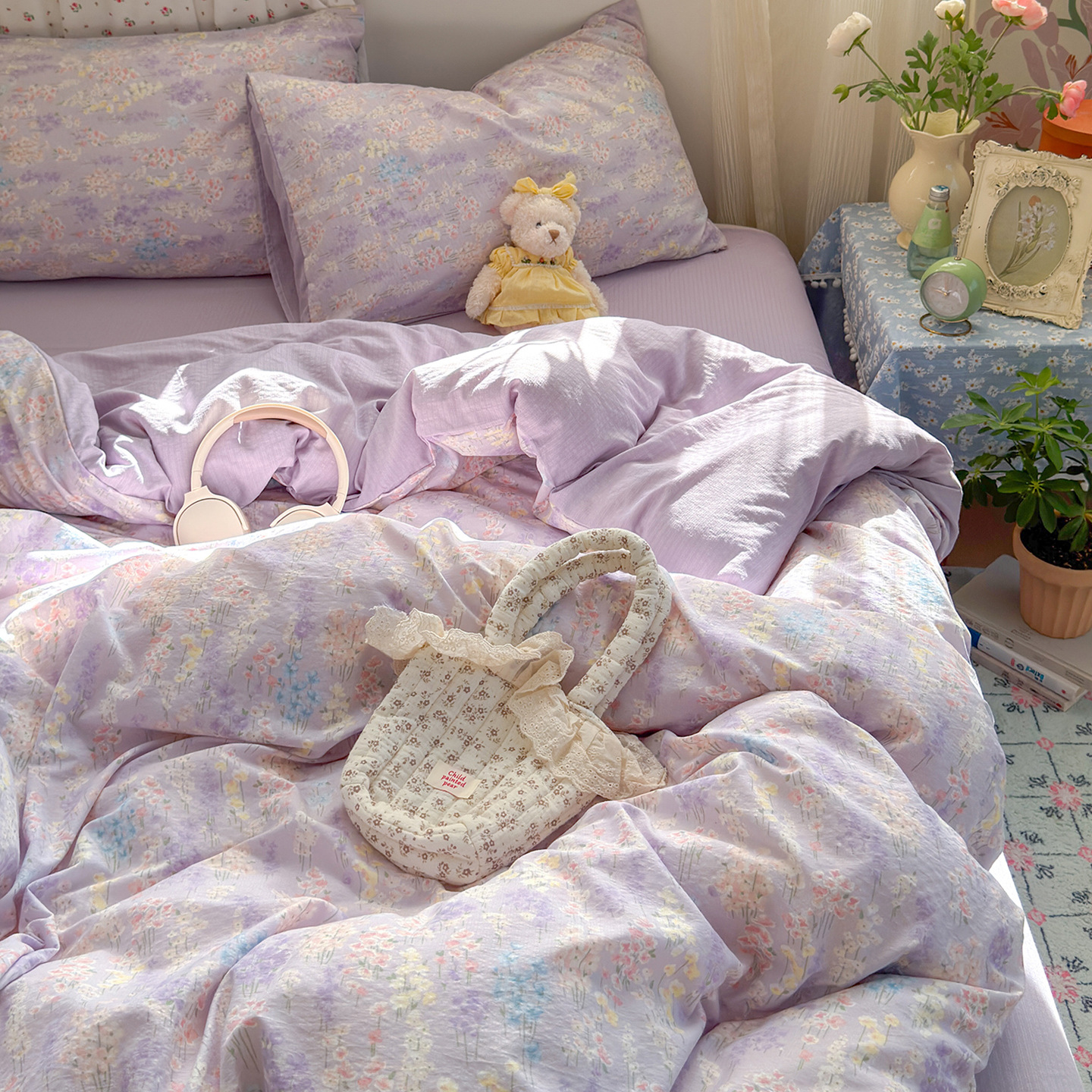 Una clase de cuatro piezas de grado materno-infantil de algodón puro de doble capa de algodón en la cama cubierta de sábanas de cama nueva cama de dormitorio Kasa San set de 4 piezas