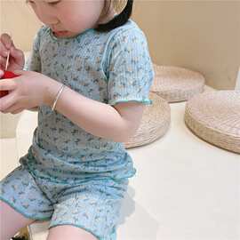 儿童睡衣夏季薄款套装2026新款女童家居服碎花棉甜美短袖两件套装