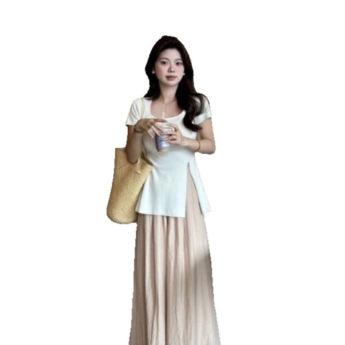 Large Size Fat Girl French Short Sleeve T-Shirt Women Summer New Design Fitted Concealer Trend Square Collar Top