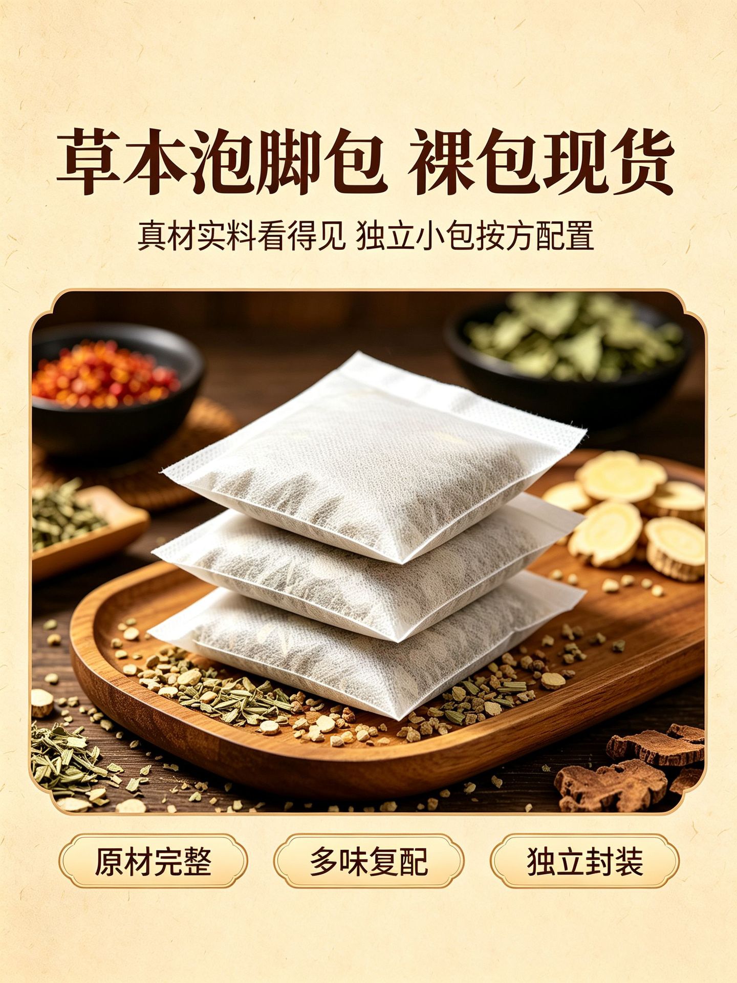 Custom Herbal Foot Soak Pack with Old Ginger Mugwort and Sichuan Pepper for Home Foot Bath key features