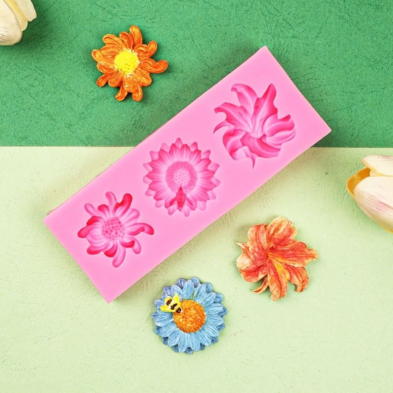 Planta hojas flores molde de silicona Lily girasol crisantemo Fondant chocolate Decoración