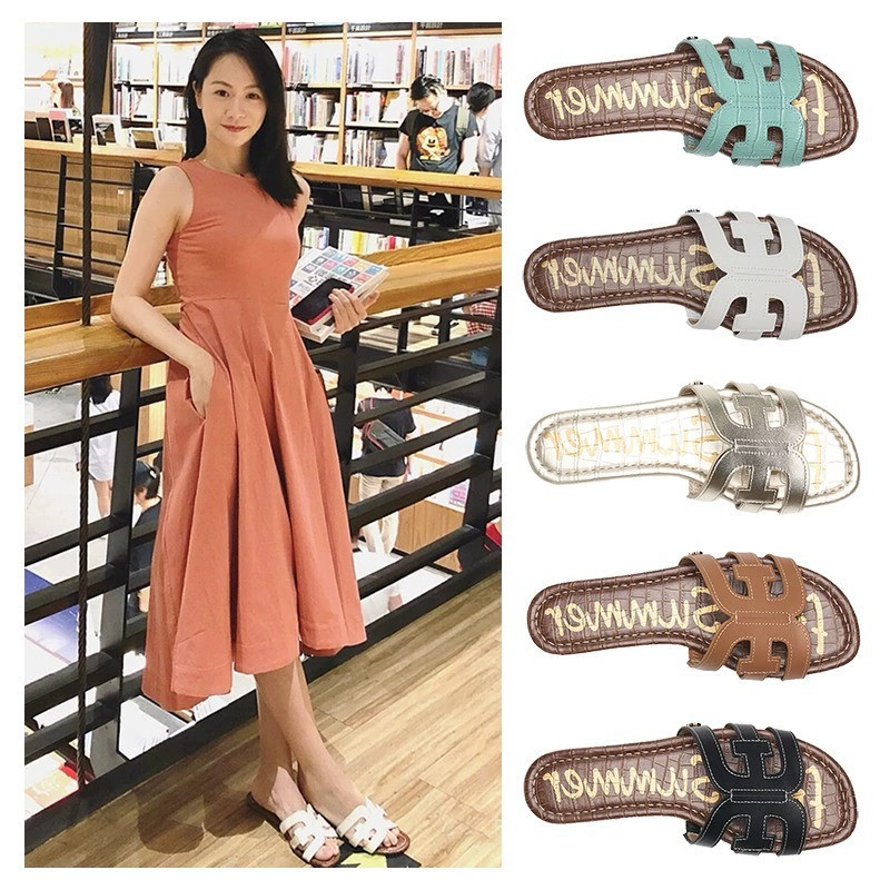 Foreign trade original goods ~ 2024 summer leather shoes anti-slip white slippers women wear sandals summer flat H sandals