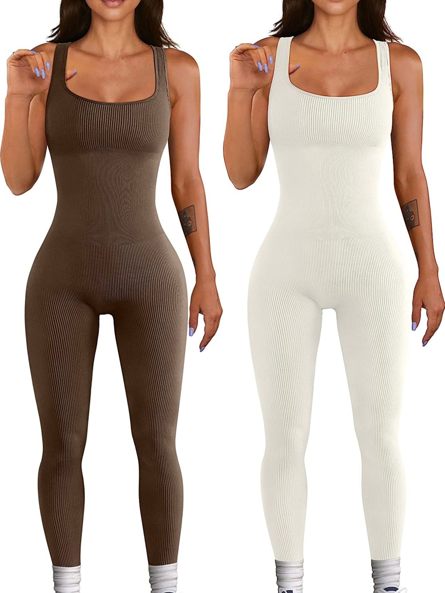 Europa y América transfronteriza 2023 verano sexy mujer yoga mono acanalado cuello cuadrado sin mangas deportes mono Pantalones image 4