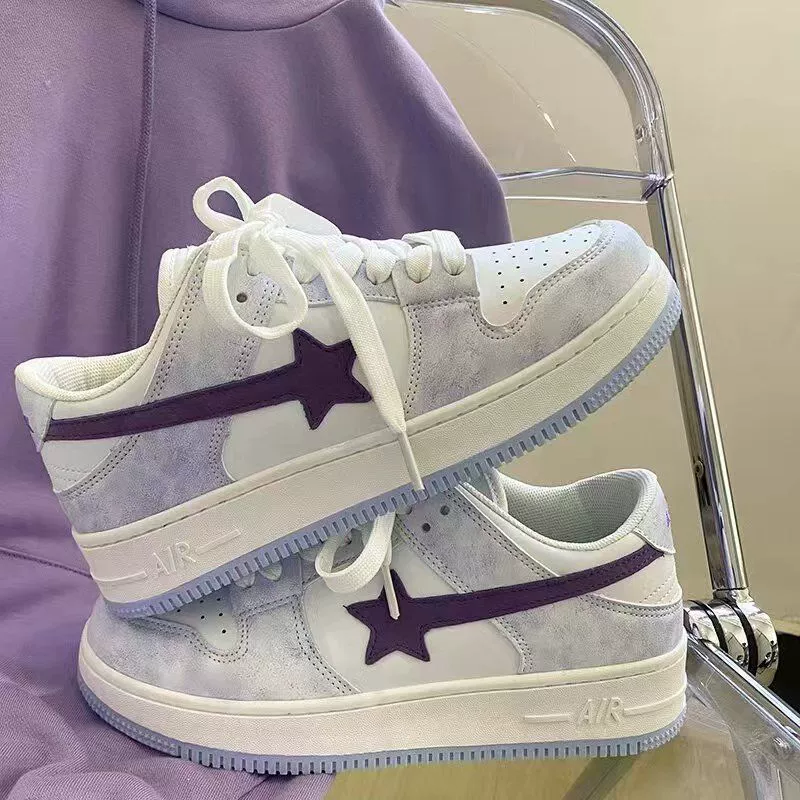 Белые туфли на толстой подошве для студентов, нишевые кроссовки Taro Purple Meteor, женская универсальная повседневная спортивная обувь.