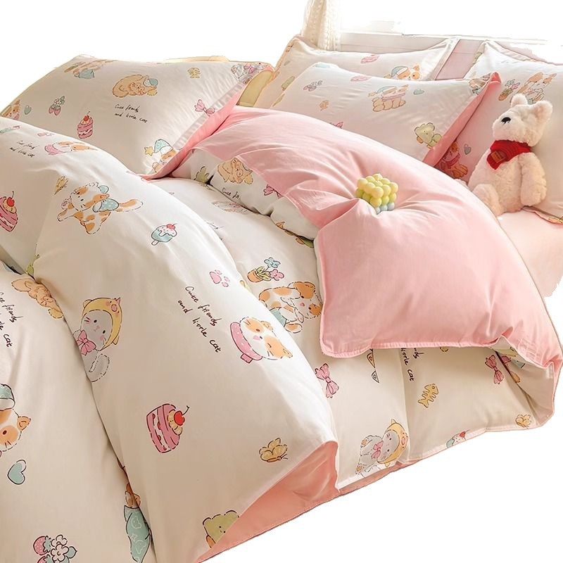 [Algodón puro suave y agradable para la piel] Algodón 100% algodón de cuatro piezas para niños sábanas de dibujos animados Funda de edredón Funda de edredón Chico