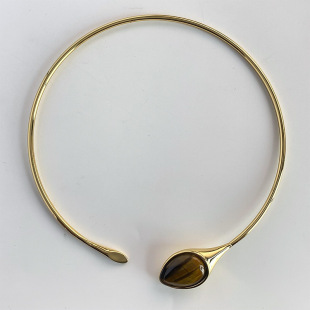 Niche Design Sense Snake-shaped Natural Tiger Eye silver Collar Simple Fashion Unique High Sense Necklace