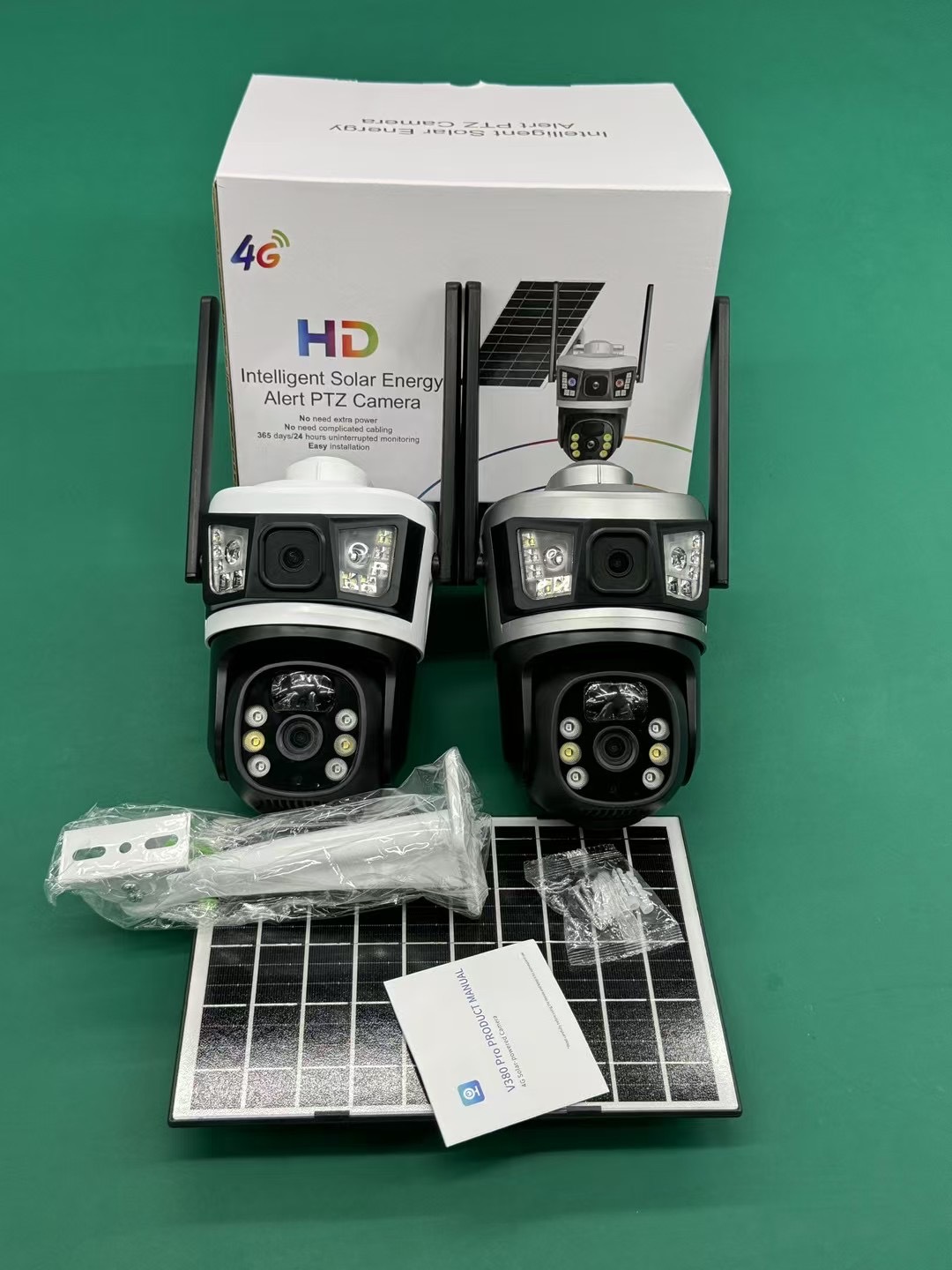 太阳能4G全景V380监控器无线手机远程室外双镜头枪球联动双